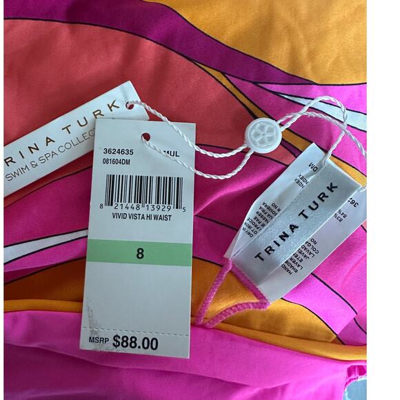 Trina Turk Vivid Vista High Waist Pink Orange Bikini Bottom Size 8 NEW NWT - Picture 5 of 5